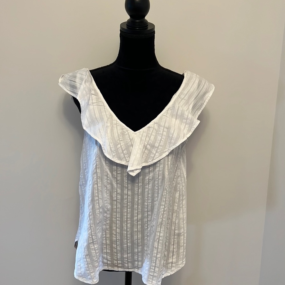 White Ruffle V-Neck Women's Top
